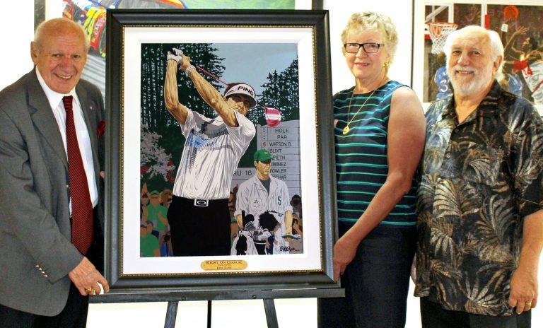 Rick Rush Presents Bubba Watson Painting to American Sport Art Museum & Archives